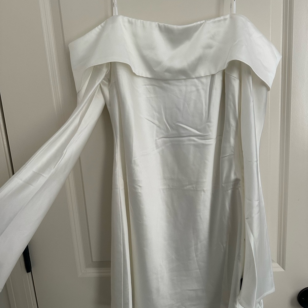 Off-Shoulder White Satin Dress
